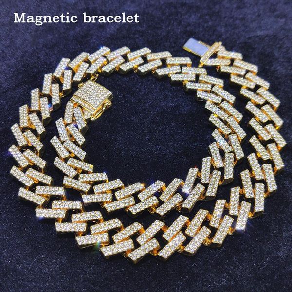 

chains 1pc men's hip hop bling iced out crystal cuban link chain necklace women's spark shiny luxury rhinestone bracelet rapper je, Silver