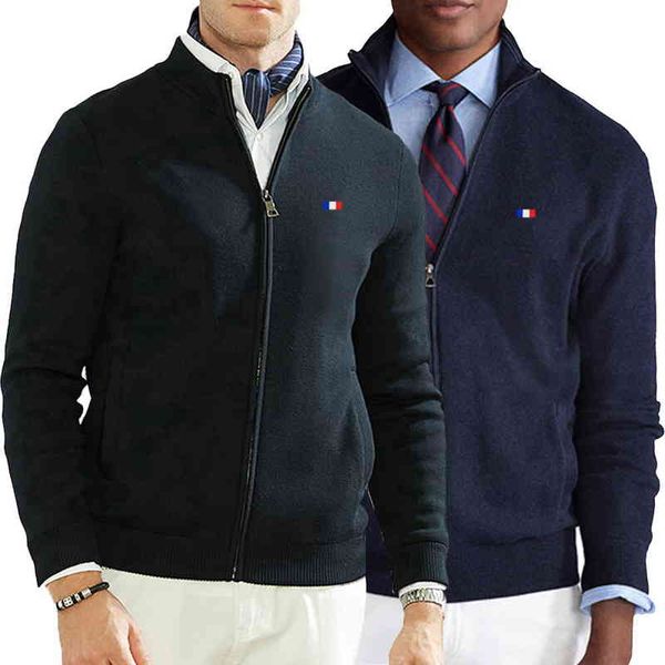 

autumn winter flag embroidery men's coat 100%cotton sweater men zipper knitted thick warm casual cardigan knitwear 8503, Black