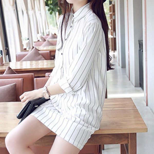 

vestidos de verano fashion dress women shirt long sleeve lapel stripe leisure beach casual dresses, Black;gray