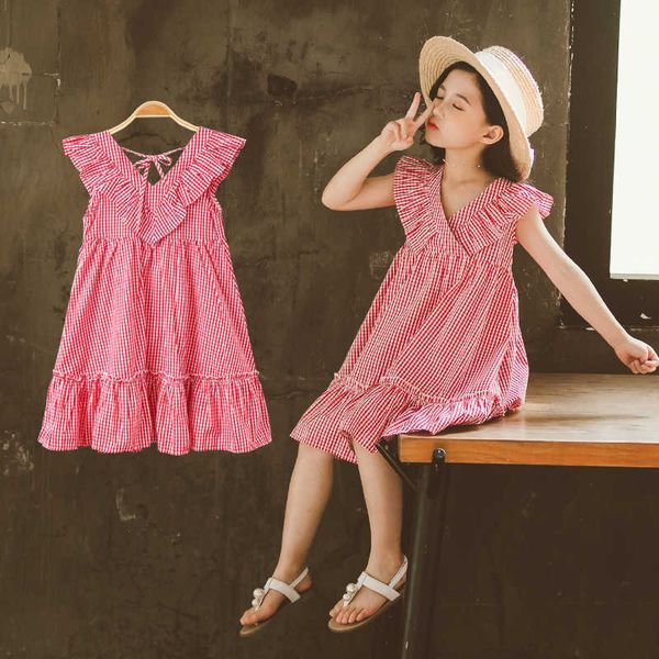 2021 New Summer Girls Dress 12 Abbigliamento per bambini 11 Vestiti 10 Bambini 9 Gilet di moda Abiti in filato netto 8 Bambini 7 6 5 anni Q0716