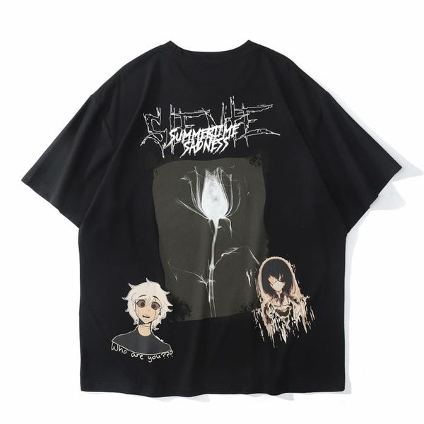 

men's t-shirts men t shirt hip hop 2021 dark streetwear tshirt gothic print harajuku summer short sleeve t-shirt cotton loose tees bla, White;black