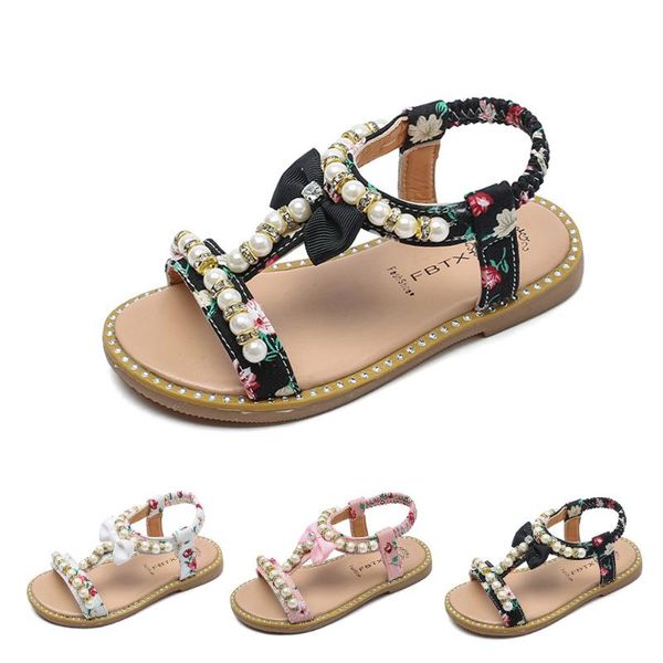 

slipper 2021 baby girls kids sandals bowknot pearl crystal roman princess shoes, Black;grey