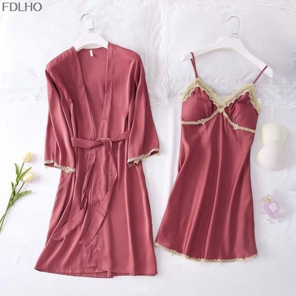 

women's suspender two piece silk pajamas ice nightgown with bra spring and autumn suit thin summer nightdress sleepwear, Black;red