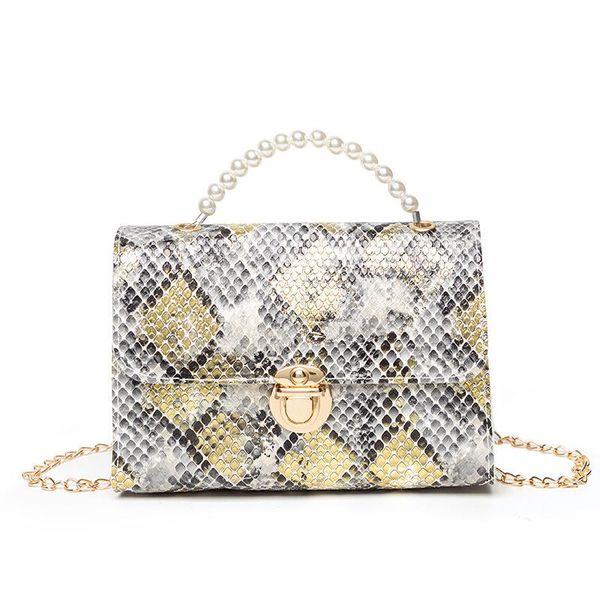 

women's bag 2021 fashion pearl portable shoulder colorful snake pattern small square cosmetic bags & cases