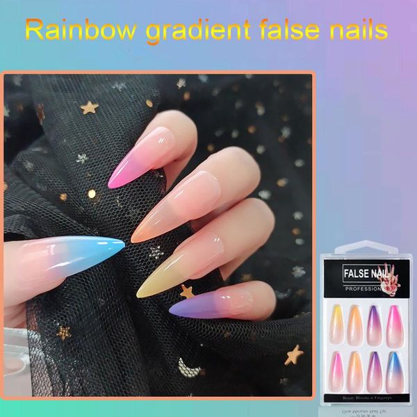 

false nails 24pcs gradients wear long paragraph fashion manicure patch save time wearable jelly nail, Red;gold