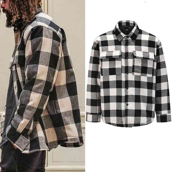 

men's jackets black and white plaid padded jacket male high street oversize lapel thick winter cotton coat windbreaker casual bomb, Black;brown