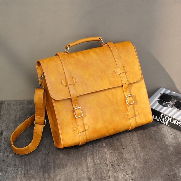 

bag handbag crazy horse leather men's leisure business briefcase fashion hard styling single shoulder messenger, Black;red