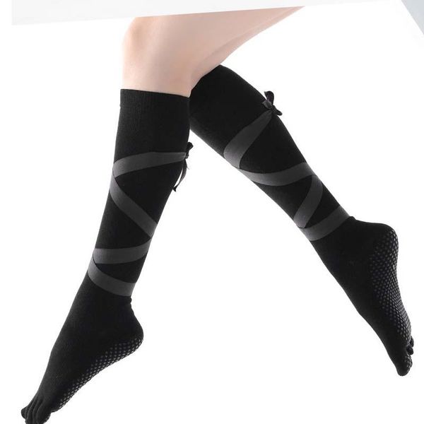 

sports socks women yoga toes gym dance sport exercise five fingers non-slip bandage girls female knitted boot, Black