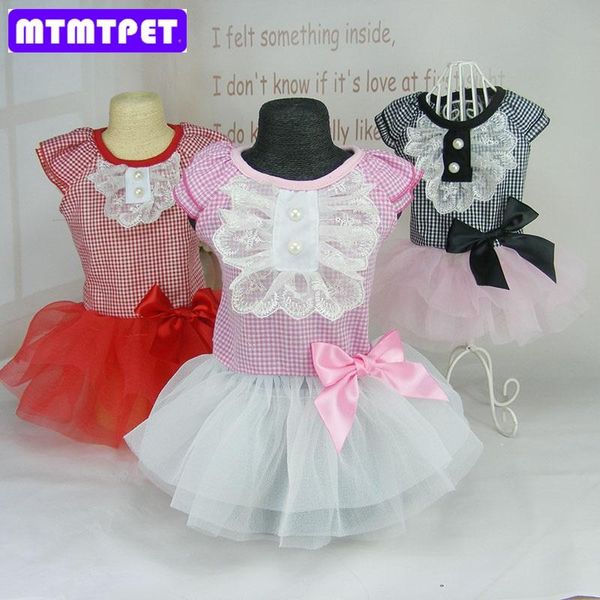 

dog apparel mtmtpet dogs cats summer style princess dress pet cat fashion grid bowknot lace tutu clothes doggy party s-xl