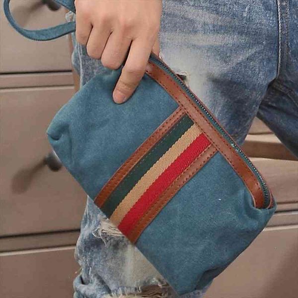 

mens handbag large capacity canvas casual male mobile phone small hand wallet bag, Red;black
