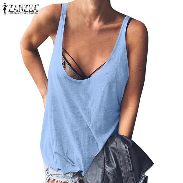 

women's tanks & camis womens fashion zanzea deep o neck cami 2021 summer sleeveless camisole casual baggy solid crop top, White
