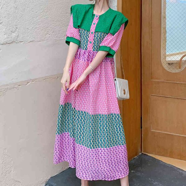 

casual dresses [ewq] large collar for women, short and sewn sleeves, large size, , women's summer clothes, robe checked with contrast,, Black;gray