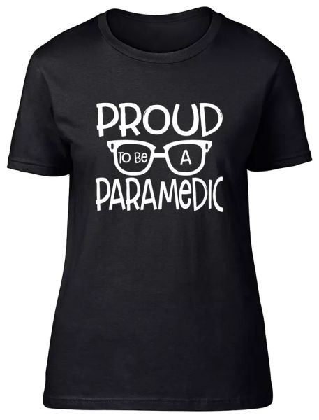 

proud to be a paramedic fitted womens ladies t shirt, White;black