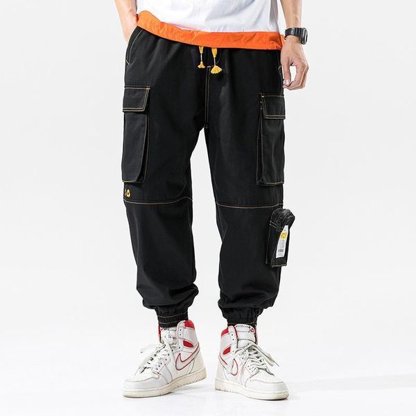 

men's pants fashion camouflage army men jogger jeans ankle banded streetwear punk style hip hop big pocket cargo, Black