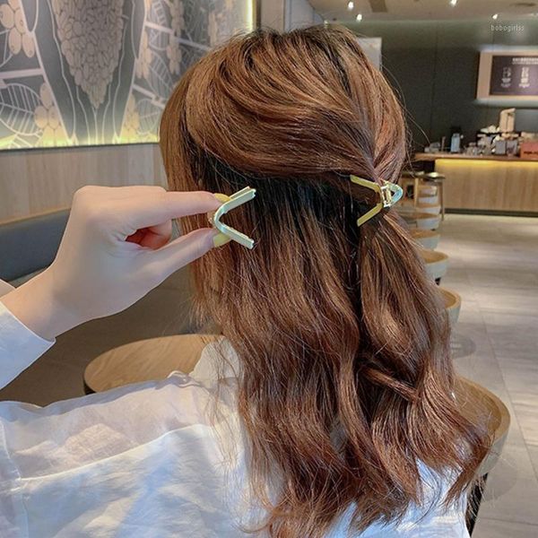 

women girls geometric hair claw clamps metal crab v-shaped clip solid color hairpin large size accessories1