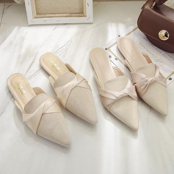 

slippers women summer mules shoes suede slide flock female low heels pointed toe zapatos de mujer, Black