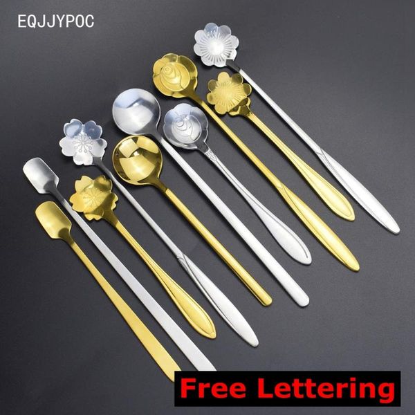 

spoons stainless steel spoon lettering personality flower design dessert coffee couples sisters tea party tableware wedding gifts
