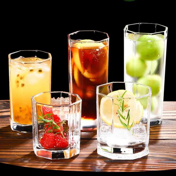 

wine glasses transparent octagonal glass cup lead-milk juice tea home coffee mug bear cocktail drinkware vasos de vidrio