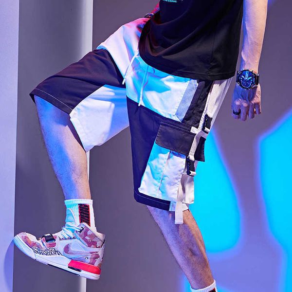 

men's shorts harajuku cargo summer hip hop color block streetwear men casual jogger short pocket cotton male hiphop dph1 3ivn, White;black
