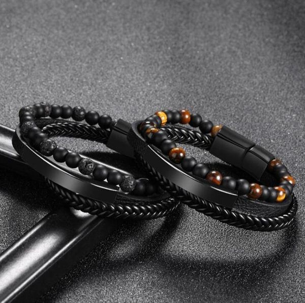 

charm bracelets tiger eye stone beaded bracelet retro leather rope braided party mens three layer boys birthday gift, Golden;silver