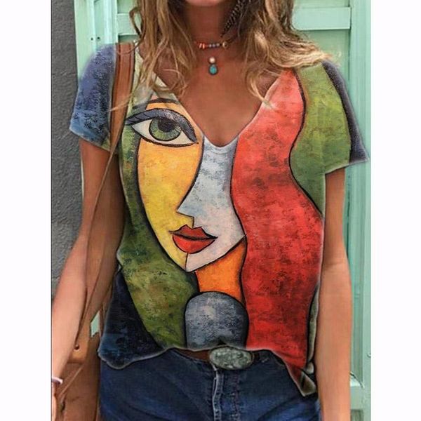 

harajuku oversized t shirt womens summer casual abstract character print t-shirt women cothing streetwear y2k short sleeve tees women's, White