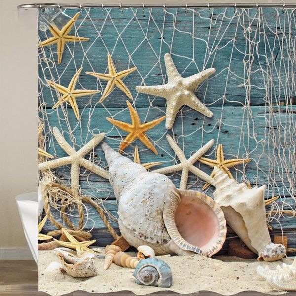 

curtain for bathroom 3d starfish shell printing waterproof household decorative with hook multi-size shower curtains