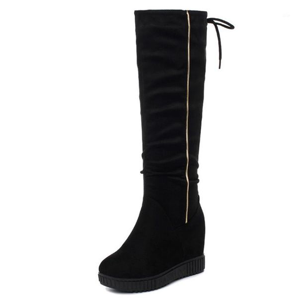 

boots knee high women wedge shoes winter white leather platform large size1, Black