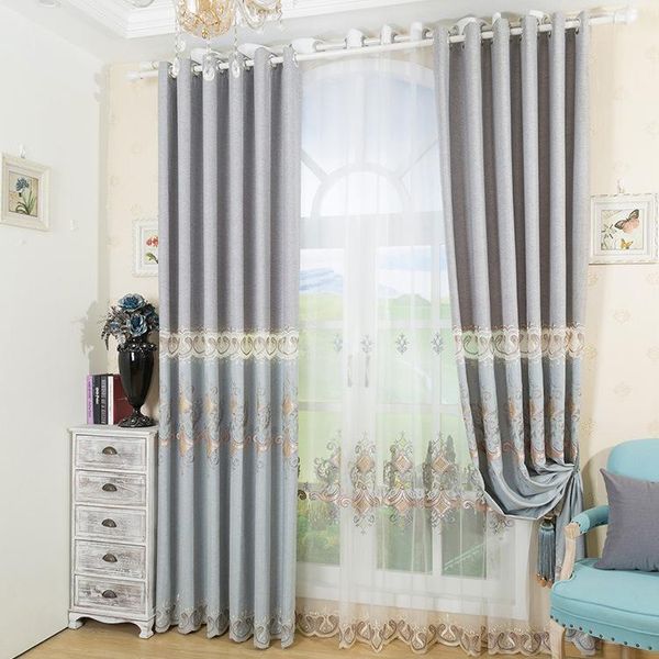 

simple linen cotton cloth embroidered with high shading curtains for living dining room bedroom. curtain & drapes