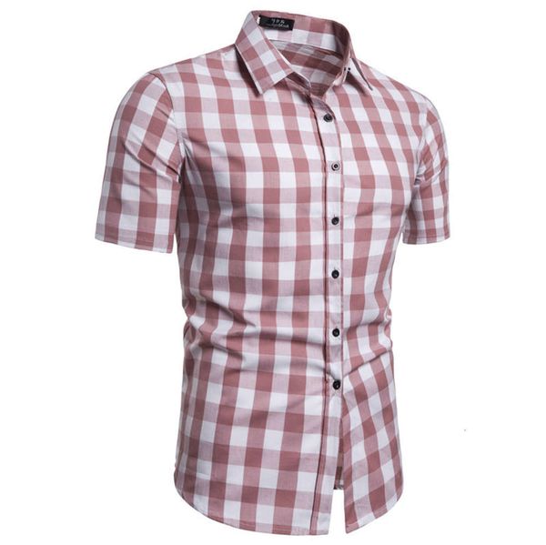 

men's shirt short plaid fashion trend youth half sleeve summer shirt men's cs63, White;black