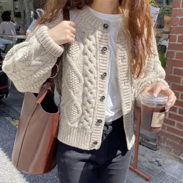 

women's knits & tees 2021 winter spring sweaters buttons short cardigans knitted vintage oversized korean lady, White