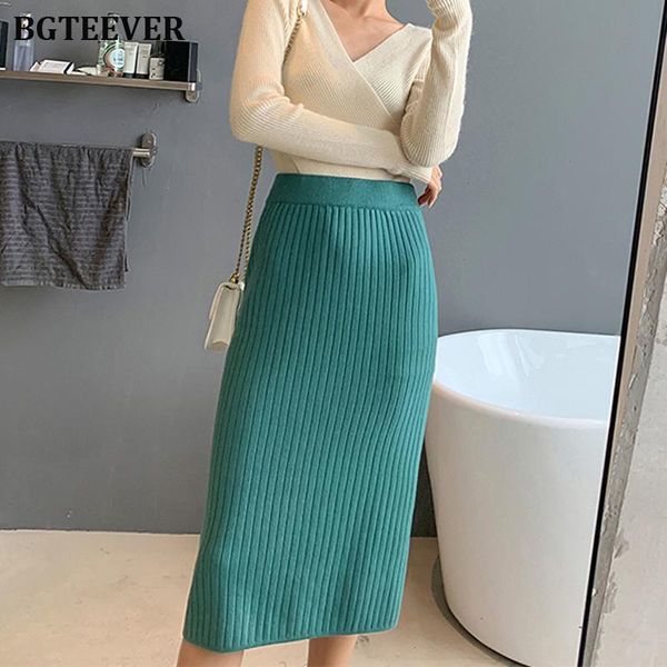 

skirts chic skinny women knitted skirt elastic waist female sweater hip package lady 2021 autumn winter thick midi, Black