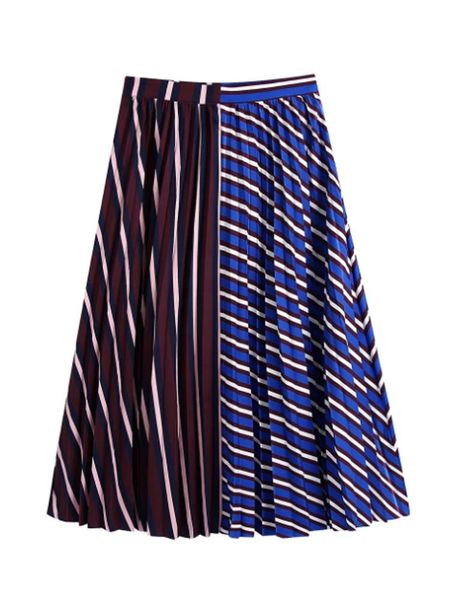 

skirts woman 2022 casual vintage maxi long skirt thin autumn stripe print patchwork folds detail ankle length pencil, Black