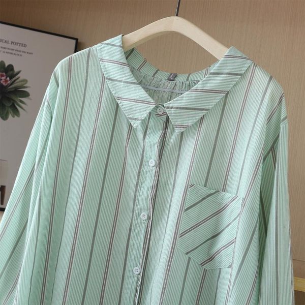 

women's blouses & shirts fresh and literary pinstripe cotton long sleeve shirt single-breasted summer autumn top, White
