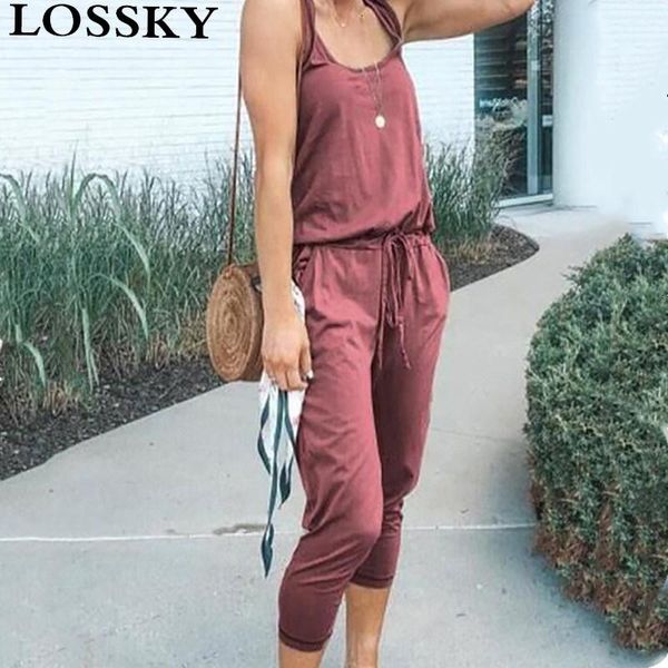 

women's jumpsuits & rompers sleeveless casual solid jumpsuit casaul o neck lace up pocket women summer sport slim female playsuits over, Black;white