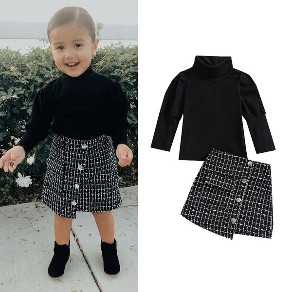 

clothing sets 2021 fashion kids girls autumn clothes baby long sleeve turtleneck + plaid mini skirts vintage toddler outfits 0-4y, White
