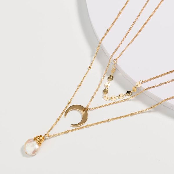 

crescent bay simulated pearl pendant necklace fashion jewelry metal chain baroque cuban choker necklaces for women, Silver