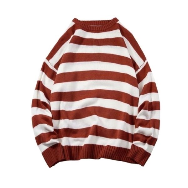 

men's sweater autumn and winter stripe round neck leisure loose long sleeves all-match pullover 211006, White;black