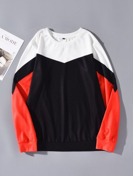 

men round neck color block pullover q7lw#, Black