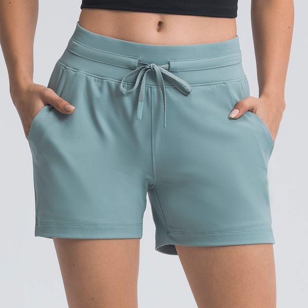 

summer quick-dry dstring waist running shorts women sports workout shorts gym athletic shorts with pockets 4 inches, White;red