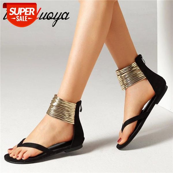 

summer flat sandals gladiator flip flops narrow band women 2020 new shoes large size 34-43 #pb5m, Black