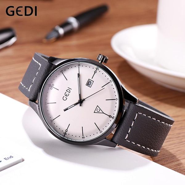 

wristwatches gedi reloje 2021 men watch male leather automatic date quartz watches mens waterproof sport clock relogio masculin, Slivery;brown