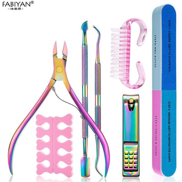 

manicure7-piece set color titanium cuticle nipper nail clippers steel pusher horn brush finger split cotton manicure care tool art kits