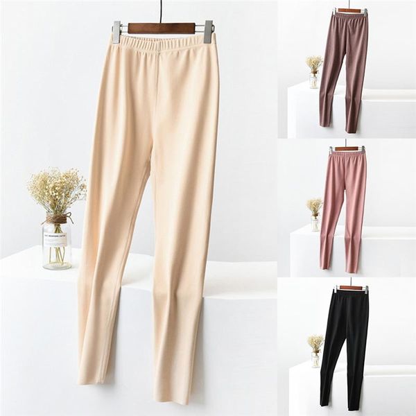 

women's leggings fashion ladies winter solid color thermal middle wasit skinny underwear female long johns clothes, Black