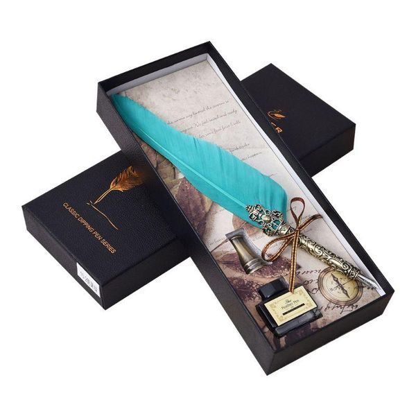 

fountain pens w3jd vintage handmade feather quill dip pen with ink english calligraphy writing stationery wedding gift