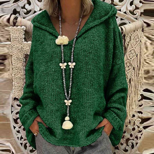 

women fashion loose large womens sweaters size solid color hood long sleeves sweater, White;black