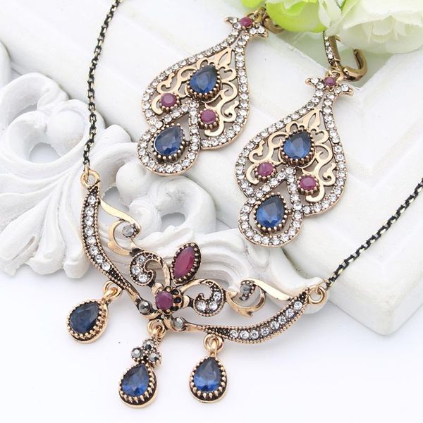 

earrings & necklace vintage morocco women resin jewelry sets hook drop earring vines antique gold color arabia bridal, Silver