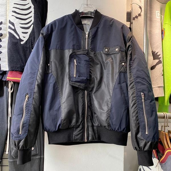 

men's jackets patchwork varsity fashion jacket men 1:1 classic heavy fabric vintage women coats multi-pocket zip bomber, Black;brown