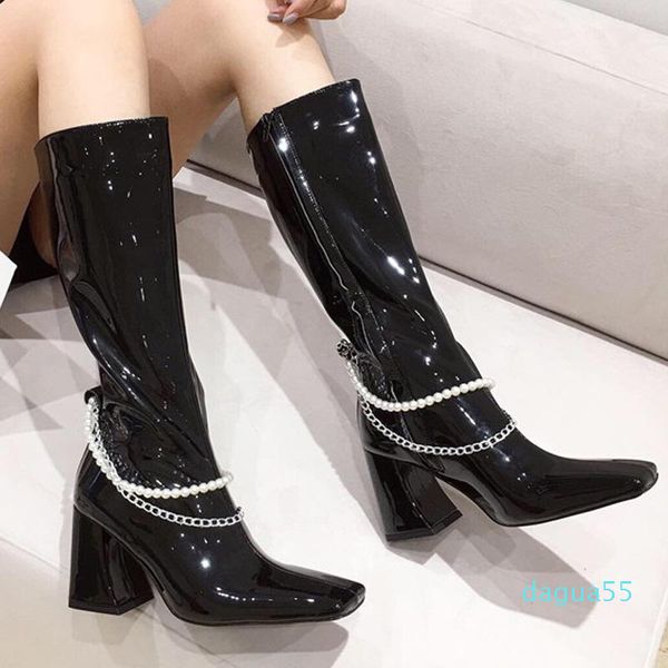 

designer fashion square toe ladies booties, Black