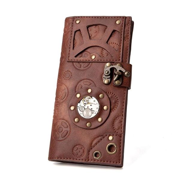 

wallets men wallet punk style gear purses vintage steampunk rivets mens card holders movement table purse 2021, Red;black