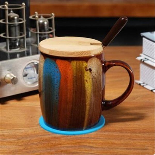 

mugs environmental protection bamboo cup coffee mug jar glass wooden lid bottle cover customized rubber seasoning sealed